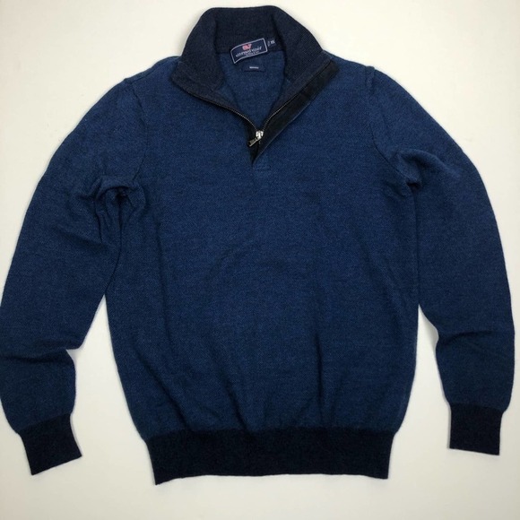 Vineyard Vines Birdseye Mock 1/4-Zip Navy Blue Knit Pullover Sweater Size XS - Picture 3 of 6
